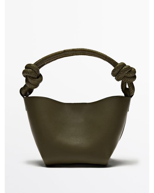 MASSIMO DUTTI Green Mini Nappa Leather Crossbody Bag With Knot Details