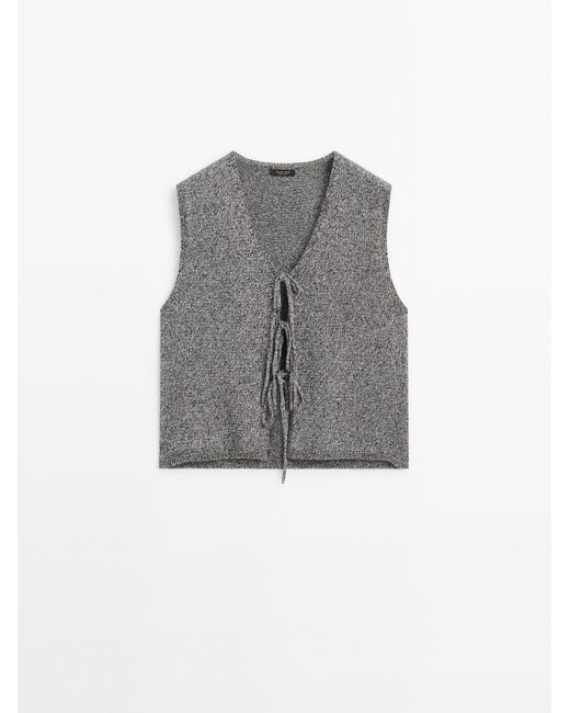 MASSIMO DUTTI Gray Knit Vest With Tie Details