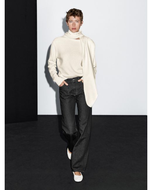 Maglia Con Colletto A Foulard 100% Cashmere di MASSIMO DUTTI in Natural