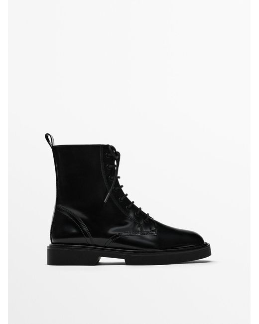 MASSIMO DUTTI Black Lace-Up Ankle Boots