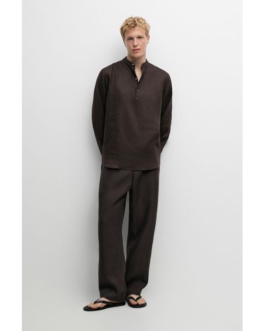 MASSIMO DUTTI Black 100% Linen Houndstooth Pants for men