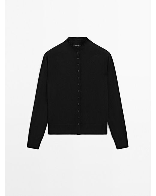 MASSIMO DUTTI Tricot Vest Met Opstaande Kraag in het Black