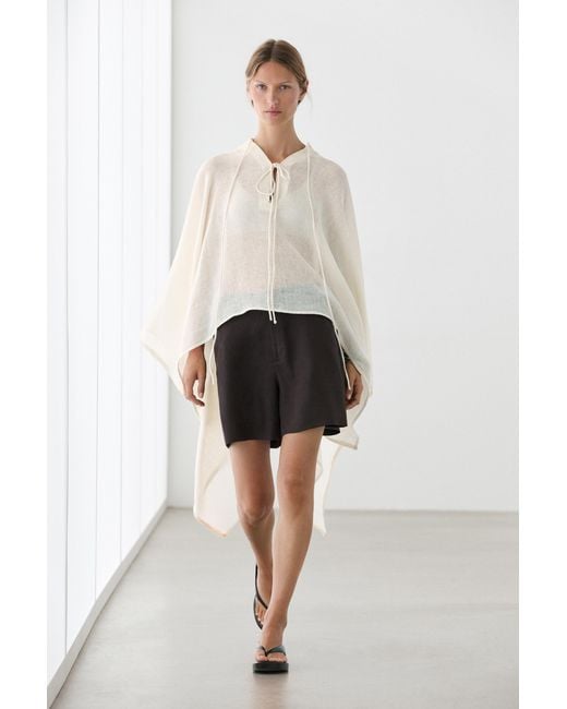 MASSIMO DUTTI Natural 100% Linen Stand Collar Cape