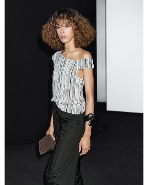 MASSIMO DUTTI Black Wide-Leg Trousers With Seam Details