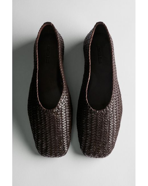MASSIMO DUTTI Black Braided Leather Ballet Flats