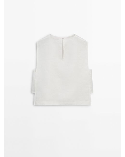 MASSIMO DUTTI White 100% Linen Top With Side Detail