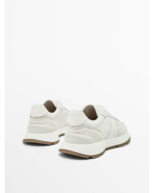 MASSIMO DUTTI White Leather Trainers With Trimmed Heel