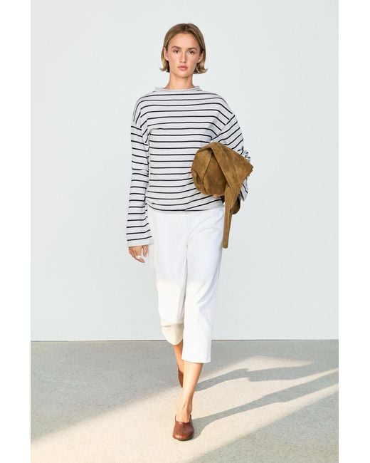 MASSIMO DUTTI White 100% Cotton Striped Knit Sweater