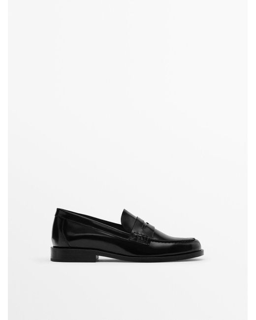 MASSIMO DUTTI Leather Penny Strap Loafers in Black | Lyst