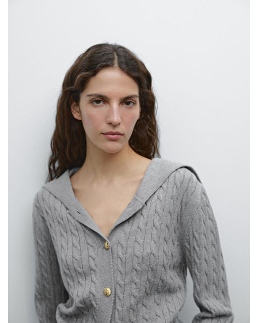 MASSIMO DUTTI Gray 100% Cotton Cable-Knit Cardigan