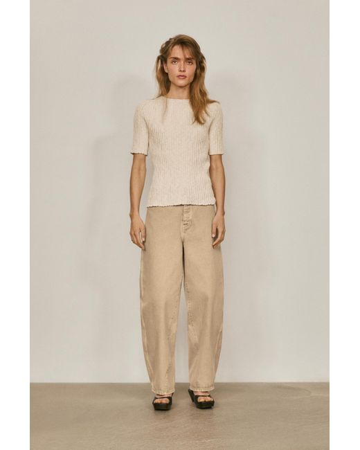 MASSIMO DUTTI Natural Structured Linen Knit Sweater