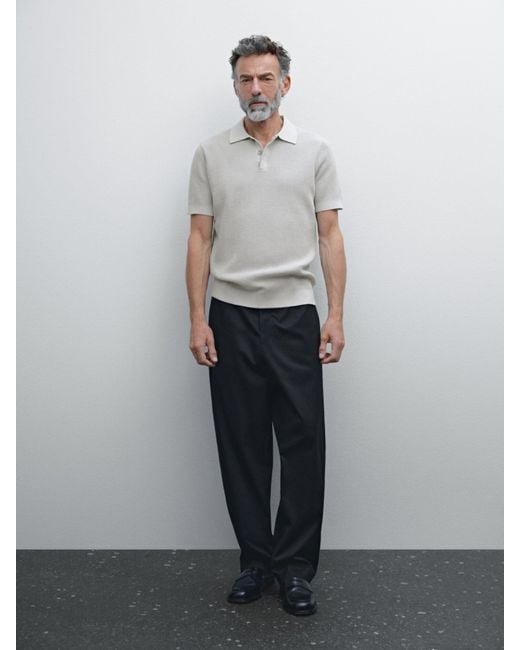MASSIMO DUTTI Strick-Poloshirt Aus Baumwolle Mit Strukturmuster in White für Herren