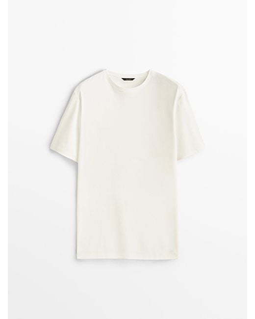 MASSIMO DUTTI White Short Sleeve Mercerised Cotton T-Shirt for men