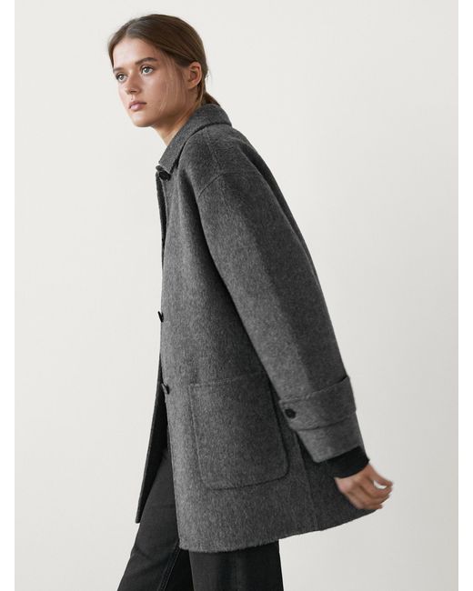 MASSIMO DUTTI Gray Medium Wool Blend Coat