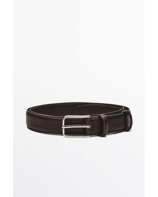MASSIMO DUTTI Black Nappa Leather Belt With Double Loop for men