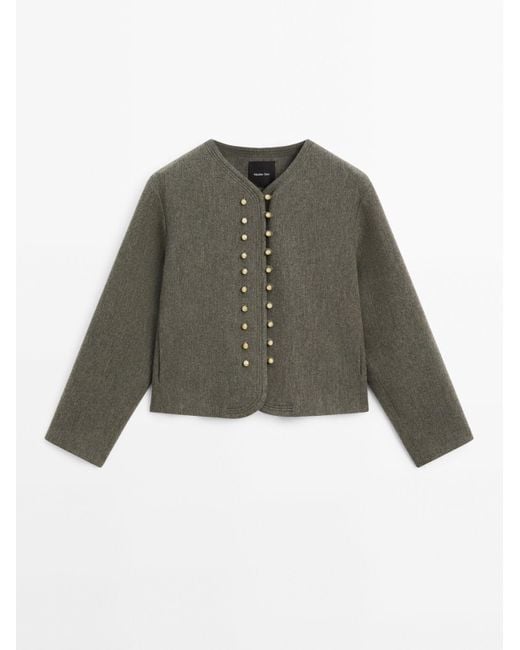 MASSIMO DUTTI Green Jacket With Ball Button Fastening