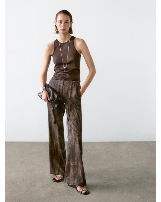 MASSIMO DUTTI Brown Round Neck Top With Shimmery Detail