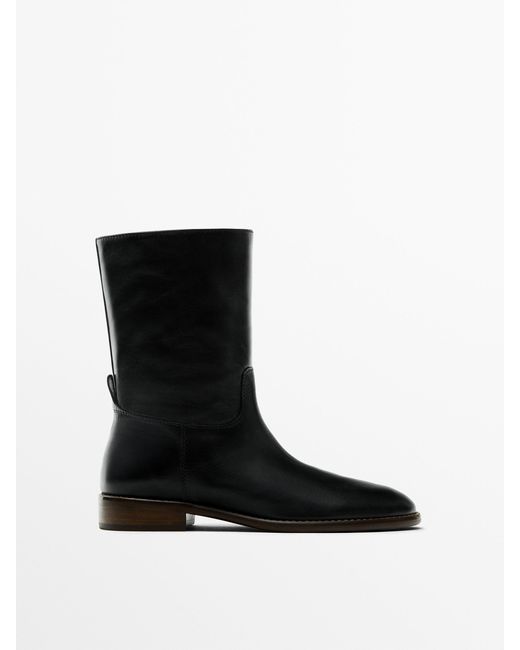 MASSIMO DUTTI Black Heeled Lined Ankle Boots