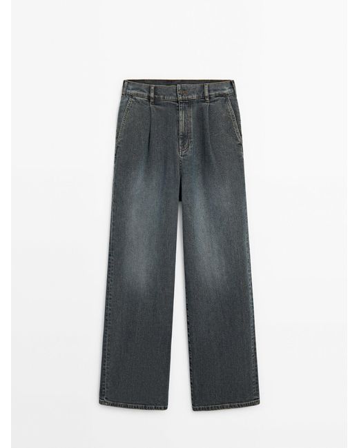 MASSIMO DUTTI Gray Mid-Rise Wide-Leg Jeans With Darts