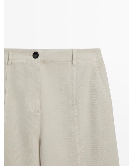 MASSIMO DUTTI White Flowing Twill Cotton And Lyocell Blend Trousers