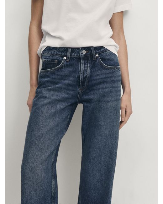 MASSIMO DUTTI Blue Mid-Rise Wide-Leg Full Length Jeans