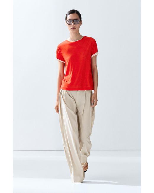 MASSIMO DUTTI Red Double-Finish Short Sleeve T-Shirt