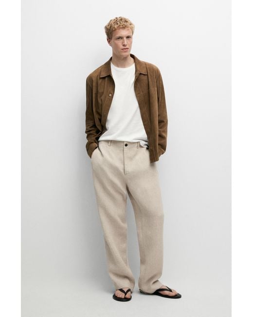 MASSIMO DUTTI White Lightweight Suede Leather Overshirt for men