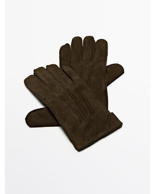 MASSIMO DUTTI Suede Leather Gloves in Black for Men | Lyst