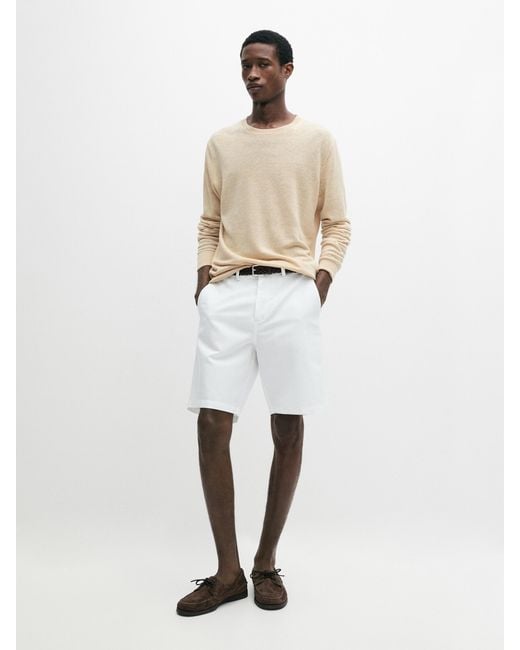 MASSIMO DUTTI White Linen Blend Bermuda Shorts for men
