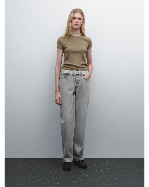 Maglietta A Coste A Contrasto 100% Cotone di MASSIMO DUTTI in Gray