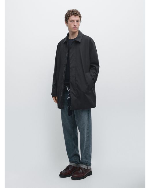 MASSIMO DUTTI Blue Water-Repellent Woven Trench Coat for men