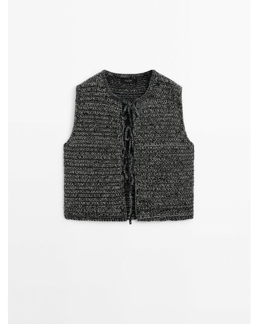 MASSIMO DUTTI Blue Knit Vest With Tie Details