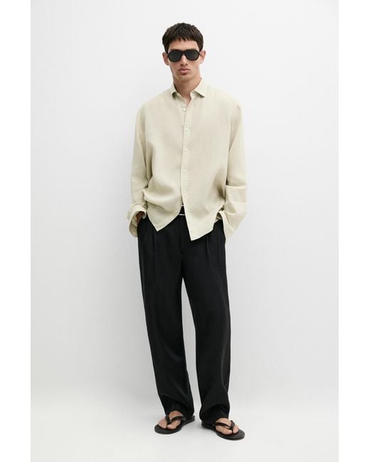 MASSIMO DUTTI White Slim Fit 100% Linen Shirt for men