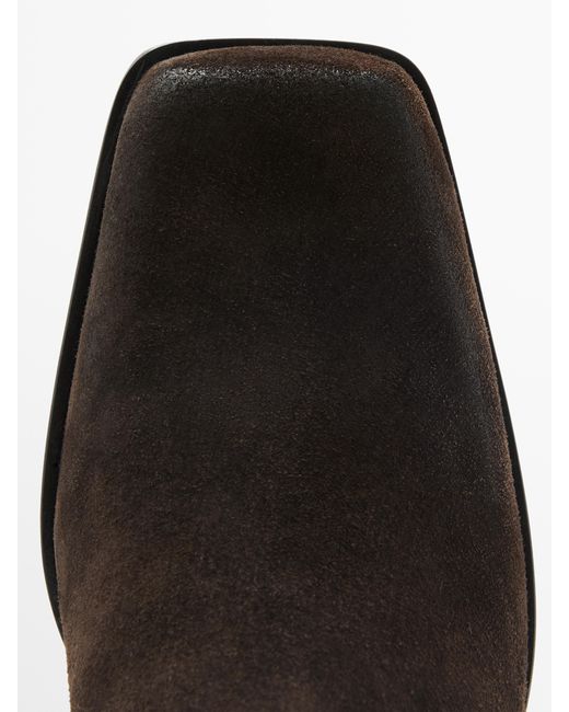 MASSIMO DUTTI Black Brushed Split Leather Ankle Boots