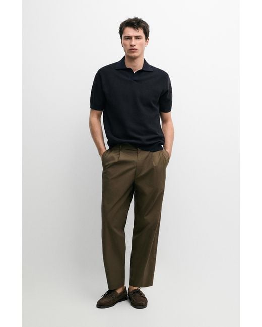 MASSIMO DUTTI Black 100% Cotton Textured Knit Polo Sweater for men