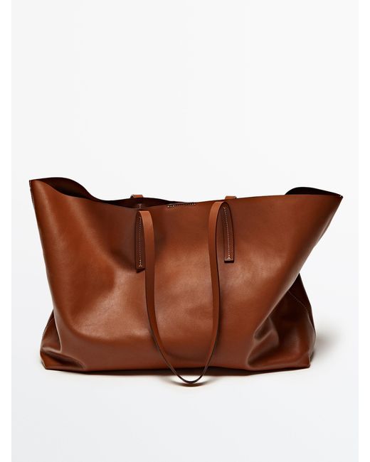 MASSIMO DUTTI Nappa Leather Tote Bag in Brown Lyst