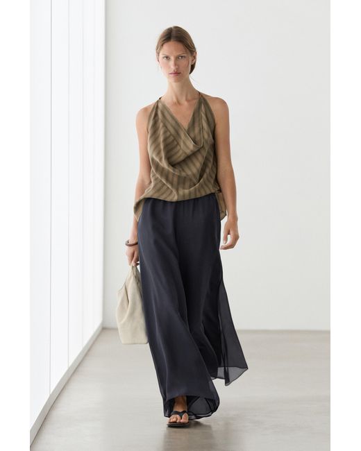 MASSIMO DUTTI Blue Flowing Voluminous 100% Silk Pants