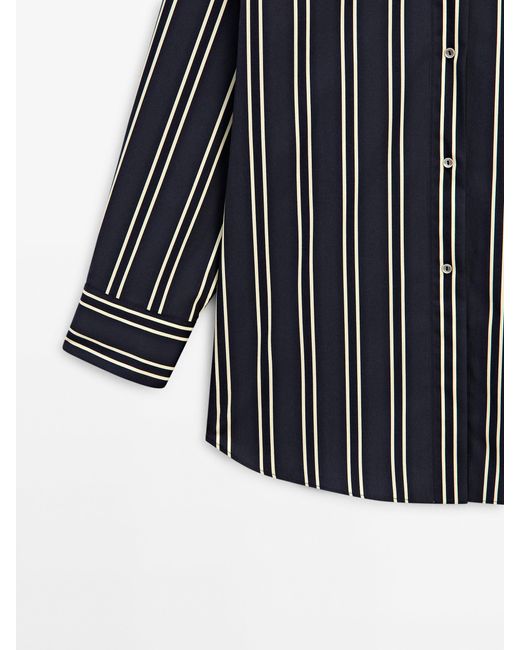 MASSIMO DUTTI Blue Striped Cotton Shirt