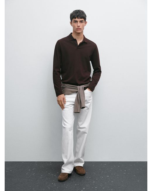 Polo Manga Larga Piqué Mercerizado MASSIMO DUTTI de hombre de color White