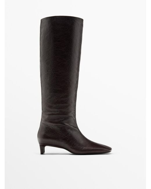 MASSIMO DUTTI Leren Laarzen Met Vierkant Bovenleer in het Black