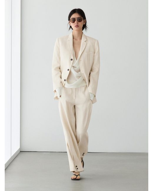 MASSIMO DUTTI White Linen Blend Suit Blazer