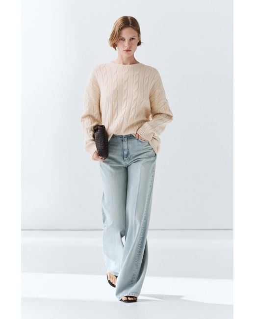 MASSIMO DUTTI Blue 100% Cashmere Cable-Knit Sweater
