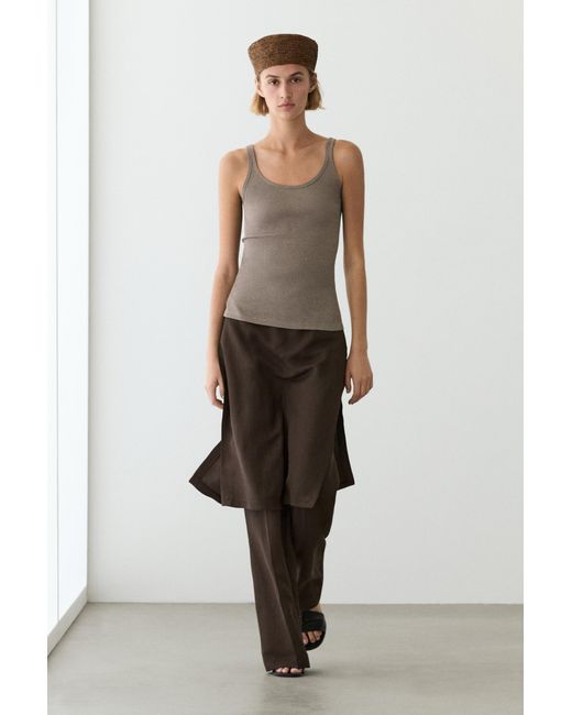 MASSIMO DUTTI Natural Flowing Pants With Skirt Detail
