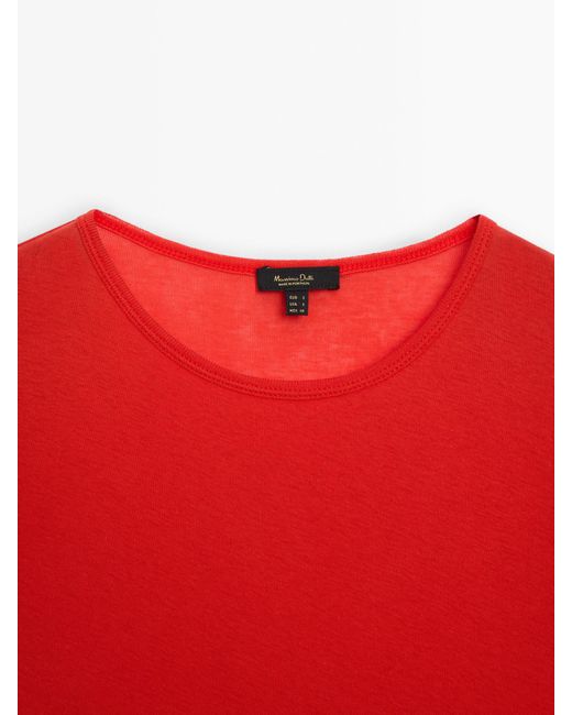 MASSIMO DUTTI Red Short Sleeve T-Shirt With Ribbed Detail