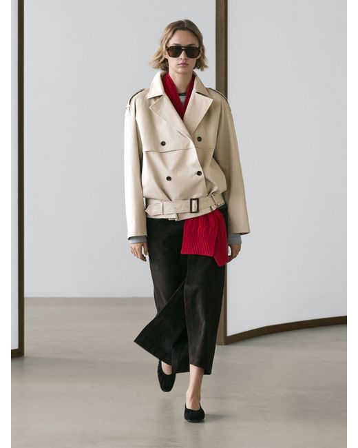MASSIMO DUTTI White Short Trench Coat With Belt Detail