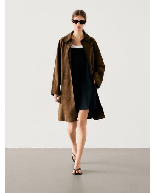 MASSIMO DUTTI White Suede Leather Trench Coat