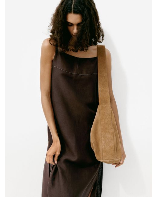 MASSIMO DUTTI Brown Strappy Dress With Semi-Sheer Details