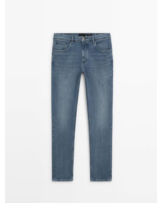 MASSIMO DUTTI Blue Relaxed-Fit Bleached Jeans for men