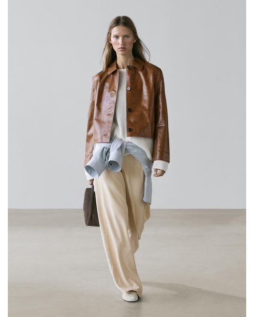 MASSIMO DUTTI Brown Nappa Leather Jacket