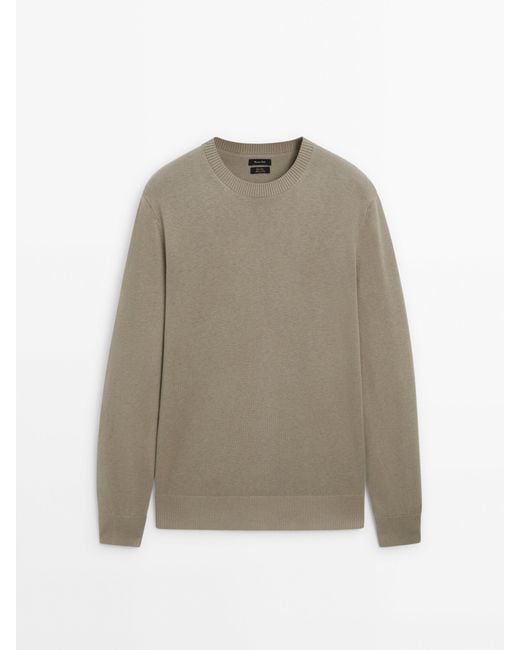 MASSIMO DUTTI Wool Blend Knit Sweater With Crew Neck in Natural for Men ...
